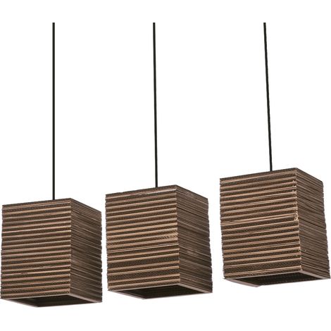 LEDVANCE Pendelleuchte 3-flammig Decor Cardboard Square braun aus Wellpappe, E27, 830 mm Länge, Leuchtenschirm aus recyceltem Material, nachhaltig durch austauschbare Lichtquelle, einfache Montage (1/4)