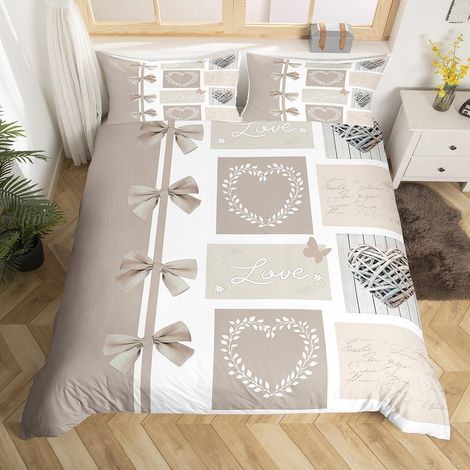 Housse de Couette 220x240cm Garçons Filles Ensemble de literie Romantique Beige Cœur Papillon Parure de Lit Chambre à Coucher décor Respirant Doux (1/5)