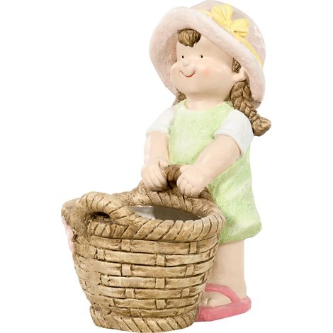Figurine de jardin Fille au panier de fleurs, décoration extérieure, résistante aux intempéries, 20 x 30 x 40 cm (1/5)