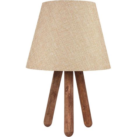 Lampe à poser trepieds bois et tissu Carla Hêtre et crème (1/3)