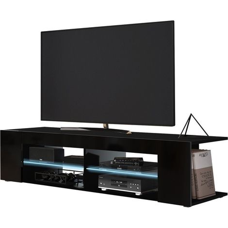 Mueble TV Nashville 112, Negro + Negro brillante, Número de puertas: 0, Número de cajones: 0, 180x32x40cm, LED (1/3)