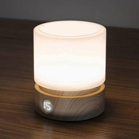 Veilleuse à minuterie, lampe de chevet, idéale pour l'allaitement, intensité réglable, fonctionne sur piles, lumière chaude. (1/5)