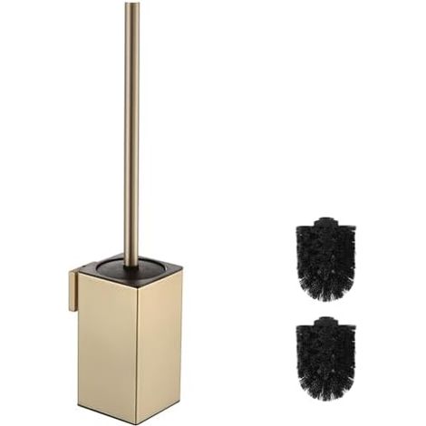 White Toilet Brush with Wall Mount Holder Square Toilet Brush Holder 304 Stainless Steel Brushed Gold (1/5)