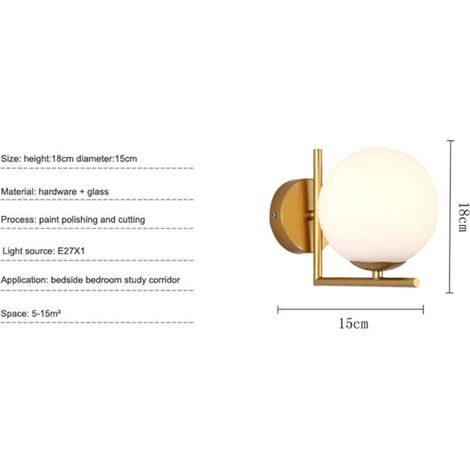 Saldi: Applique a globo in vetro, applique da parete dorata a 1 luce, applique da parete industriale moderna di metà secolo (oro) (1/4)