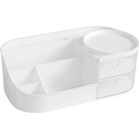 Organisateur De Maquillage - Avec Tiroirs Transparent Et 7 Compartiments - Pour Table De Toilette Ou Plan De Travail - Blanc - 1 Pièce (1/3)