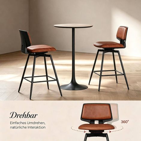 Tabourets de bar en simili cuir avec dossier ergonomique et repose-pieds, lot de 2, couleur marron (1/5)