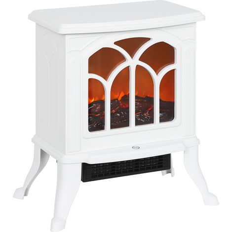 Cheminée électrique sur pied - HOMCOM - 750/1500 W - effet flamme LED - métal et plastique - 37,3 x 23,1 x 44 cm - blanc