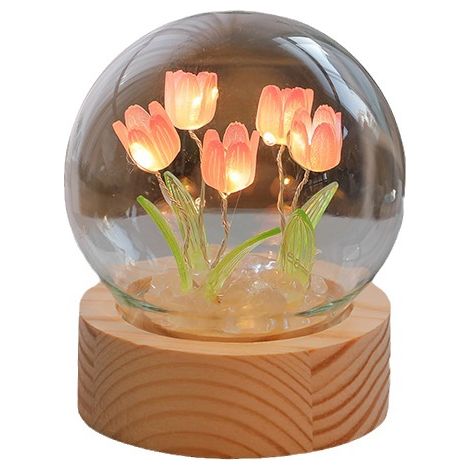 DIY Tulip Lampe de Chevet Kit de Lumière Lampes à Fleurs Lampe à Fleur en Verre Lampe de Table Led Chambre Lumière Fleur Lumière Enfant Cadeau pour Bureau Chambre (Rose)