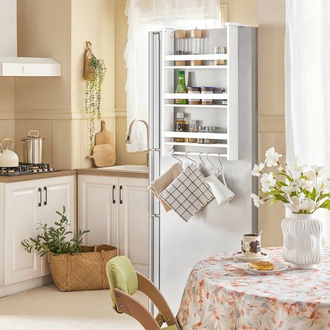 SoBuy FRG150-W Hängeregal für Kühlschrank mit 5 Haken Türregal Küchenregal Gewürzregale mit 3 Ablagen, BHT ca.: 44,5x73,5x20cm