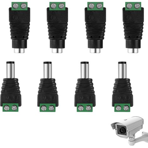 8 Pièces paires de fiches d'alimentation DC 5,5 mm x 2,1 mm mâle et femelle 12V, Connecteur Mâle/Femelle, Adaptateur Connecteur pour Caméra de vidéosurveillance et Bande Lumineuse à LED (1/5)