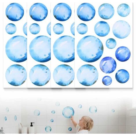 Lot de 4 autocollants muraux pour carrelage - Motif bulles de savon - Imperméables - Pour chambre d'enfant, salle de bain, chambre à coucher, garçons et filles (1/5)