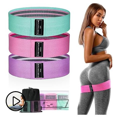 3pcs Bandes de résistance en tissu antidérapant idéales pour le yoga, (Vert : 56 cm, Rose : 60 cm, Violet : 68 cm) (1/5)