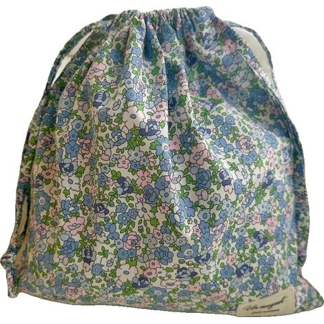 Borsa in cotone con coulisse, design floreale fatto a mano, organizer multiuso, C (1/2)
