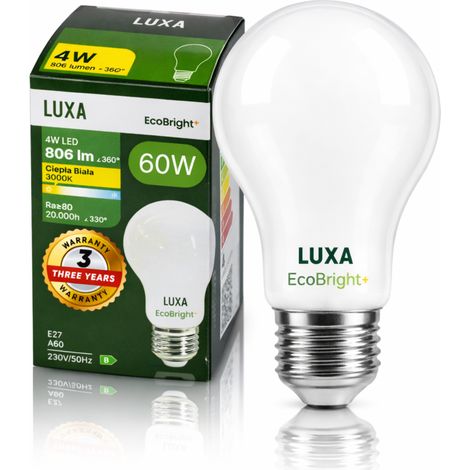 Lampadina LED E27 a filamento classe B A 60 4W 806LM = 60W 3000K lux EcoBright+ (1/5)