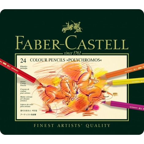 ESTUCHE DE METAL POLYCHROMOS CON 24 LAPICES DE COLORES SURTIDOS FABER CASTELL 110024 (1/4)