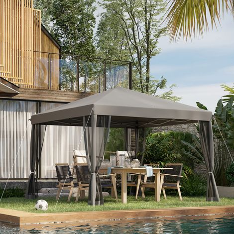 Cenador plegable estilo colonial, 3 x 3 m, 4 mosquiteras + bolsa de transporte gris.