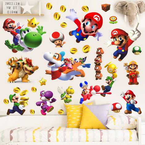 Décor mural 3D Mario, sticker déco murale pour chambre d'enfant, autocollant de fond Mario, décoration murale enfant, jeu vidéo rétro, grand format