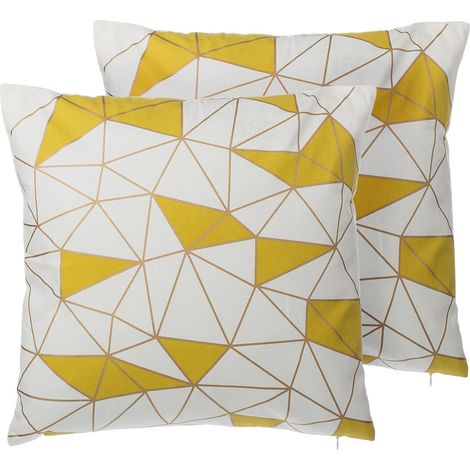 Set di 2 cuscini Decorativi in Cotone Giallo con Motivi Geometrici 45 x 45 cm Clarkia (1/5)