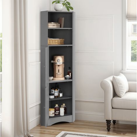 Meuble salle bain d'angle gris avec rangement OKMYHOME (1/5)
