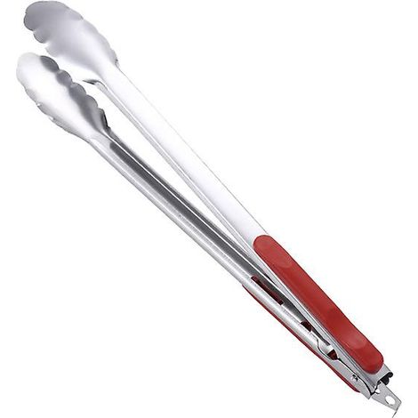 Pince de service de cuisine en acier inoxydable rouge, grande taille (35 cm). (1/5)