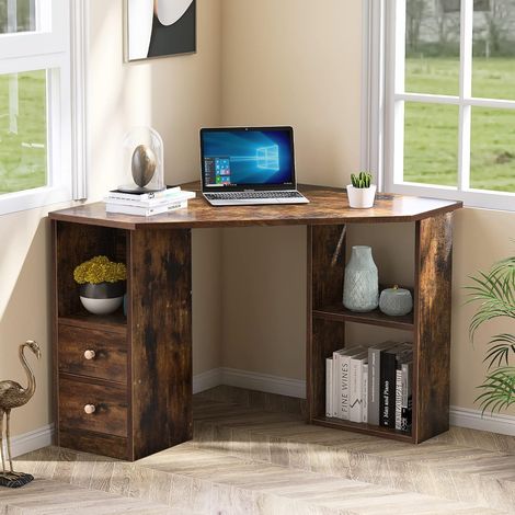L-shaped corner computer desk with ample storage space, study table, laptop table for home office (brown) (1/5)
