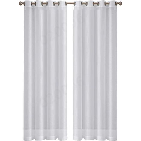 Rideaux en Voile Blanc "Leott" - Aspect Lin Semi-Transparent - Lot de 2 Panneaux 54x84 Pouces (137x213cm) - pour Séjour ou Salle à Manger