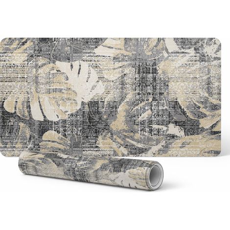 Alfombra decorativa antideslizante de vinilo con dise帽o de hojas estilo retro vintage, 90x45 cm.