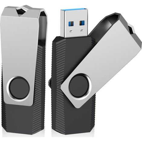 Clé USB 3.0 64Go Lot de 2, Métal 360° Rotatif avec Indicateur LED et Porte-clés, Haute Vitesse (110Mo/s Lecture, 30Mo/s Écriture) - Ultra-Robuste et Compatible PC, Tablette, TV, Voiture
