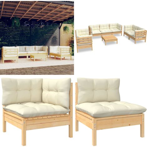 Salon de jardin 8 pcs avec coussins crème Bois de pin massif - Salon De Jardin - Mobilier De Jardin - Ensemble Salon De Patio - Meubles De Terrasse - Chaise Longue - Home & Living (1/5)