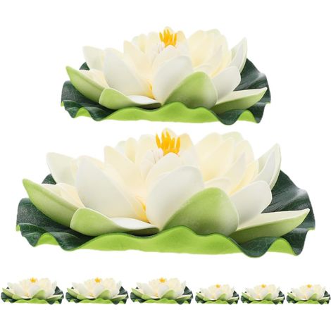 Lotus Artificiels Flottants Blanc en Eva, Lot de 8 Pièces, Design Réaliste Arrosage, Décoration Élégante pour Fontaine et Aquarium Extérieur (1/5)