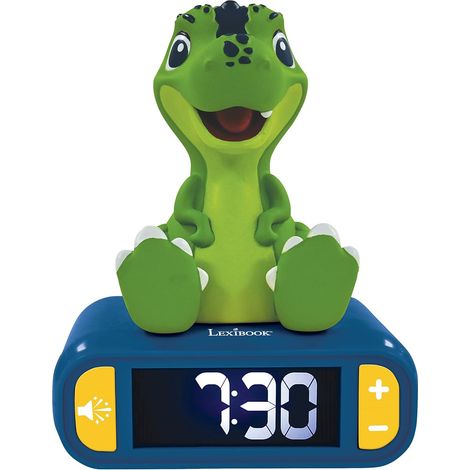 1 Réveil Veilleuse Dinosaure, Écran LCD Rétro-éclairé, 6 Alarmes, Effets Sonores, Fonction Snooze, Bleu Vert (1/5)