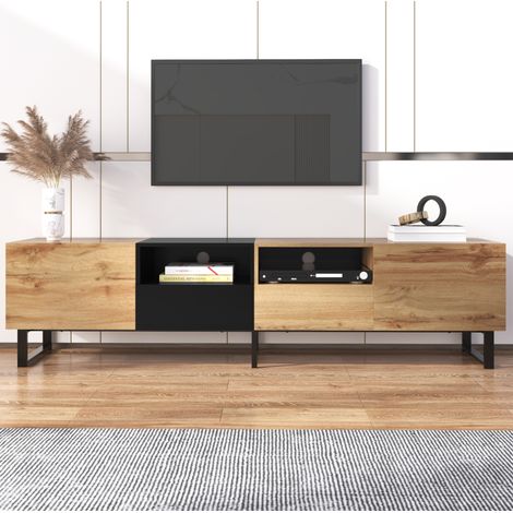 Moderner TV-Schrank Schwarz Und Holz, Großer Stauraum, Robuste Konstruktion (1/5)