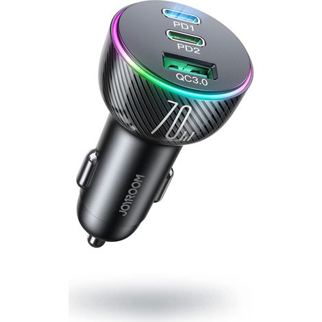 70W Three-Port Car Charger, Fast Charging, Transparent, Smart PD + USB Charging for Cars and Mobile Phones - Black (1/4)