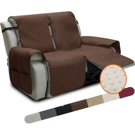 Housse de Fauteuil Relax 2 places Inclinable avec Rangement Matelassé, Dérapage Housse De Fauteuil avec Poches,Café (1/5)