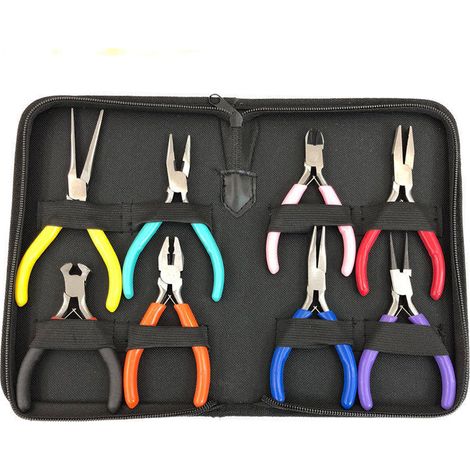 Juego de 8 alicates de acero, de punta plana redonda y larga, compactos, para electrónica, relojería y joyería. (1/5)
