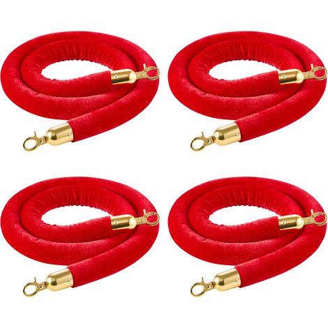 Cordon de Délimitation 4PCs de 1,5 m, Corde pour Poteau de Guidage en Velours Rouge, pour Contrôle des Foules Files d'Attente Théâtre Fête Mariage Exposition Événement, avec Crochets Dorés (1/5)
