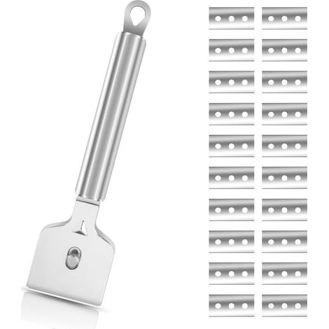 Grattoir avec 20 lames - grattoir plaque vitrocéramique,grattoir vitre,pour Vitrocéramique, Plaque à Induction, Voiture, Verre, Miroir, Autocollant, Nettoyage(Acier inoxydable) (1/5)