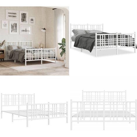 Bettgestell mit Kopf- und Fußteil Metall Weiß 140x200 cm - Metallbett - Doppelbett - Boxspringbetten - Bettgestell - Weißes Bett - Home & Living (1/5)
