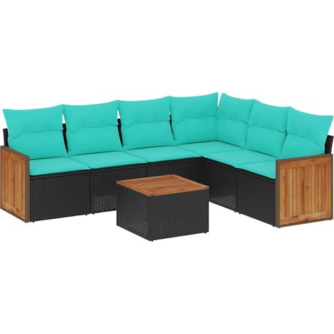 Maison Exclusive - 7-teiliges Gartensofa-Set mit Kissen, schwarze