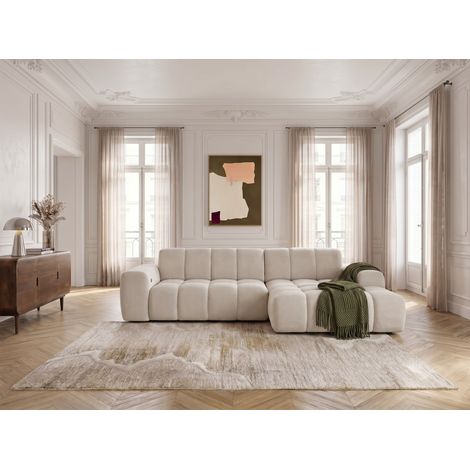 BOBOCHIC - Canapé d'angle convertible électrique avance-recule THEO tissu chenille Angle droit Beige (1/5)