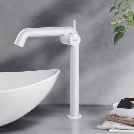 Robinet de salle de bain blanc mat, 332 x 220 x 76 mm, en laiton, cartouche en céramique, robinet de salle de bain, robinet avec aérateur, mitigeur de lavabo, installation facile (1/5)