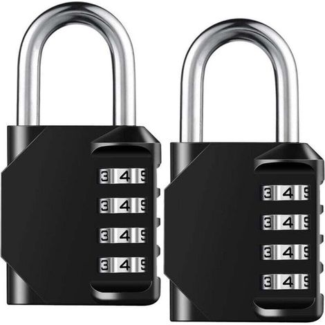 Cadenas à combinaison réinitialisable à 4 chiffres, cadenas extérieur étanche et robuste, idéal pour les casiers de salle de sport, les portes et les boîtes à outils - Lot de 2 (1/4)