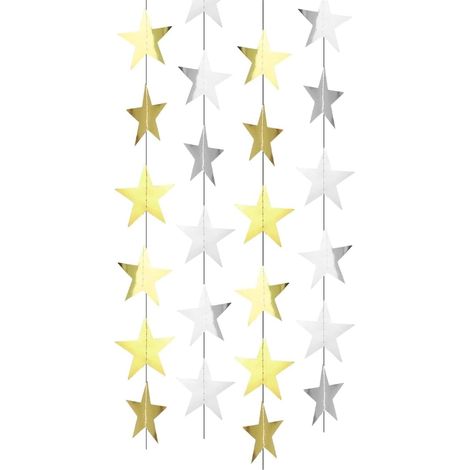 Ghirlanda di stelle glitterate, ghirlanda di carta riflettente da appendere per decorazioni di matrimoni, vacanze, feste, Natale, compleanni (argento + oro), 16 m (1/5)