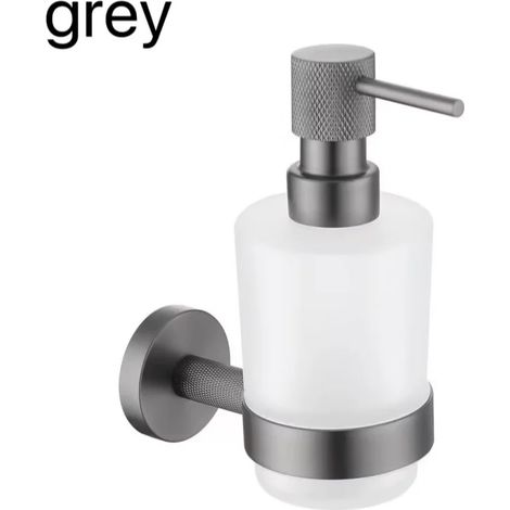 (Gris) Distributeur mural de savon/gel hydroalcoolique en laiton nickelé brossé moleté, support pour flacon en verre, accessoires de salle de bain (1/5)