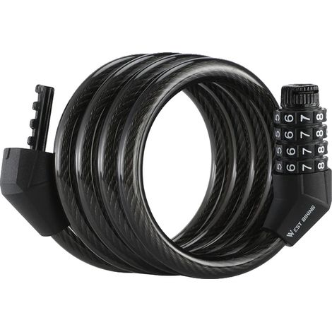 Candado para bicicleta, sistema sin llave de 4 dígitos, diseño impermeable, negro/transparente. (1/2)