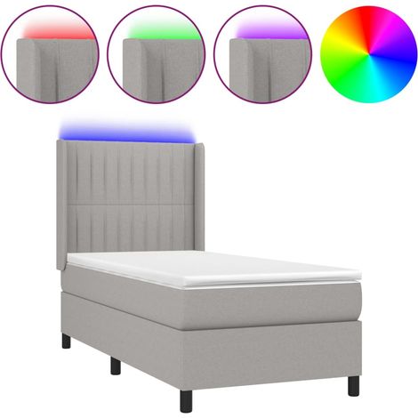 Lit simple Lit adulte Sommier à lattes de lit matelas LED Gris clair 100x200 cm Tissu