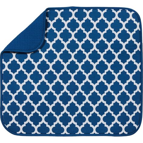 Draining Mat for Kitchen Absorbent Reversible Microfiber 16 x 18 Inch Lattice Blue (1/5)