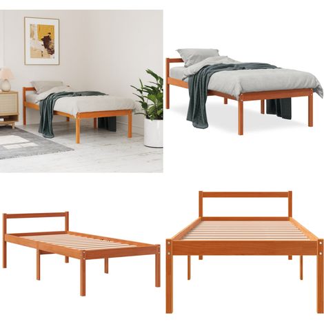 Letto per Anziani Marrone Cera 75x190 cm Legno Massello di Pino - Letto in legno - Letto per anziani in legno