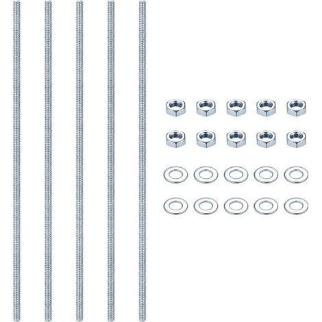 5 Pièces Tige Filetée M8, M8 × 300 mm Tiges Filetées en Acier Inoxydable Galvanisé à Filetage Complet, avec 10 Ecrous Hexagonaux et 10 Rondelles, pour Meubles et Assemblage Industriel (Argent) (1/5)