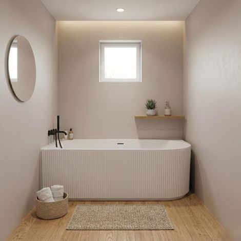 STRIA Badewanne 150x80 Rillen-Optik Links - Vorwand Acryl Weiß (1/4)